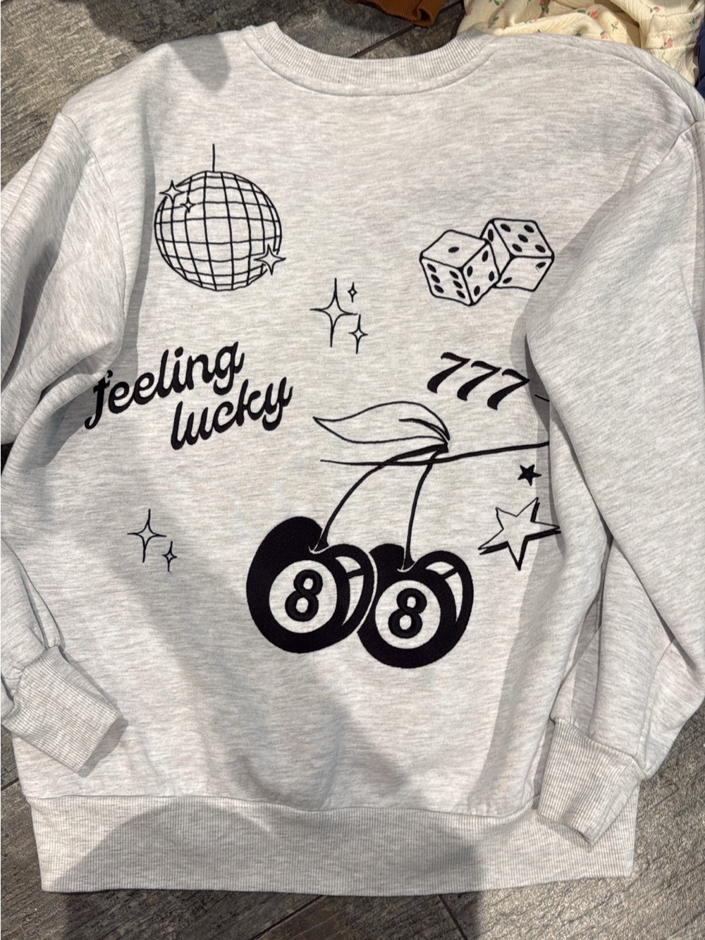 Feeling Lucky Graphic Sweatshirt - Grey with Black Print